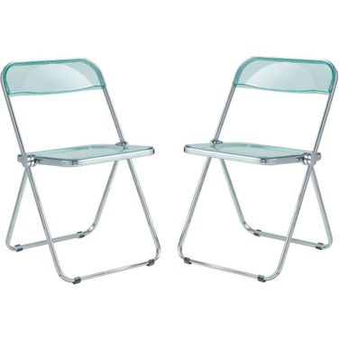 Lawrence Acrylic Folding Chair With Metal Frame Set Of 2 In Jade Green