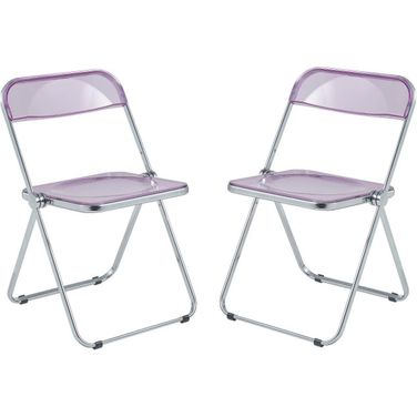 Lawrence Acrylic Folding Chair With Metal Frame Set Of 2 In Magenta