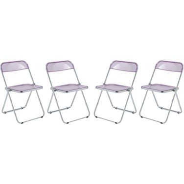 Lawrence Acrylic Folding Chair With Metal Frame Set Of 4 In Magenta