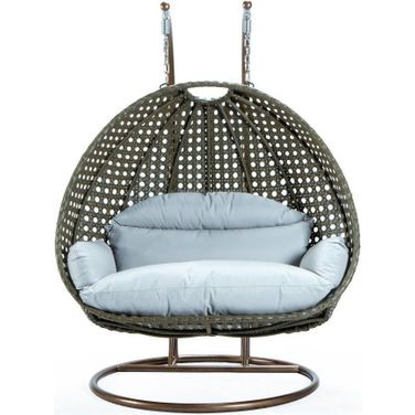 Wicker Hanging 2 Person Egg Swing Chair In Light Grey/Brown
