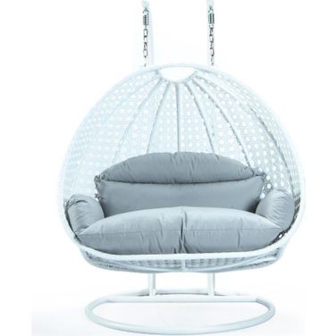 Wicker Hanging 2 Person Egg Swing Chair In Light Grey/White