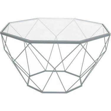 Leisuremod Malibu Large Modern Octagon Glass Top Coffee Table With Geometric Base In Grey