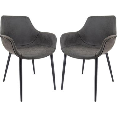 LeisureMod Markley Modern Leather Black Dining Arm Chair With Metal Legs Set of 2
