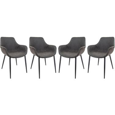 LeisureMod Markley Modern Leather Black Dining Arm Chair With Metal Legs Set of 4