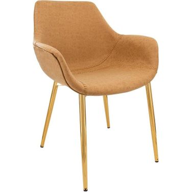 Leisuremod Markley Modern Leather Dining Arm Chair Kitchen Chairs With Gold Metal Legs In Light Brown