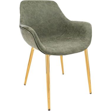 Leisuremod Markley Modern Leather Dining Arm Chair Kitchen Chairs With Gold Metal Legs In Olive Green