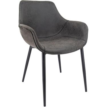 Leisuremod Markley Modern Leather Dining Arm Chair Kitchen Chairs With Metal Legs In Charcoal And Black