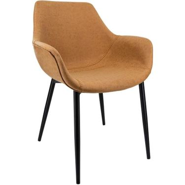 Leisuremod Markley Modern Leather Dining Arm Chair Kitchen Chairs With Metal Legs In Light Brown