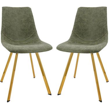 Leisuremod Markley Modern Leather Dining Chair With Gold Legs Set Of 2 MCG18G2