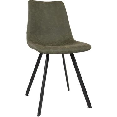 Markley Modern Leather Dining Chair With Metal Legs In Olive Green