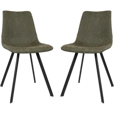 Markley Modern Leather Dining Chair With Metal Legs Set Of 2 In Olive Green