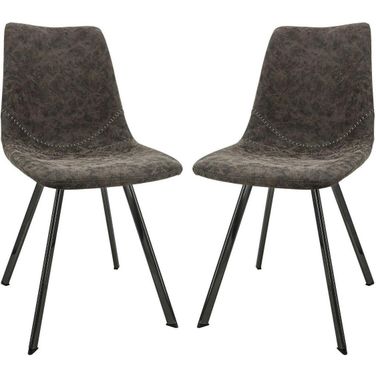 Markley Modern Leather Dining Chair With Metal Legs Set Of 2 In Grey