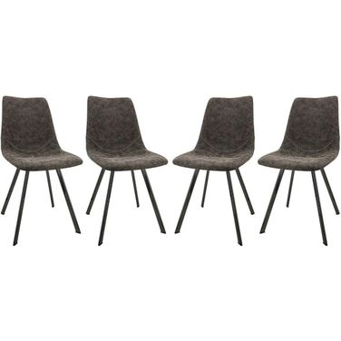 Markley Modern Leather Dining Chair With Metal Legs Set Of 4 In Grey