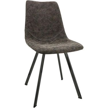 Markley Modern Leather Dining Chair With Metal Legs In Grey