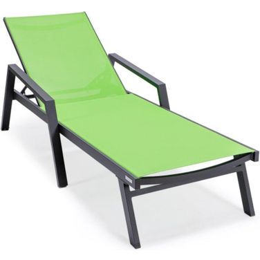 Leisuremod Marlin Patio Chaise Lounge Chair With Armrests In Black Aluminum Frame In Green