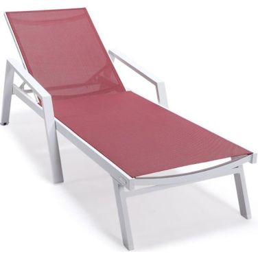 Leisuremod Marlin Patio Chaise Lounge Chair With Armrests In White Aluminum Frame In Burgundy