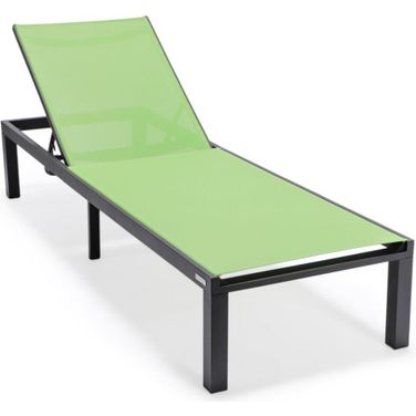 Leisuremod Marlin Patio Chaise Lounge Chair With Black Aluminum Frame In Green