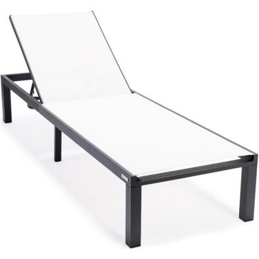 Leisuremod Marlin Patio Chaise Lounge Chair With Black Aluminum Frame In White