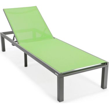 Leisuremod Marlin Patio Chaise Lounge Chair With Grey Aluminum Frame In Green