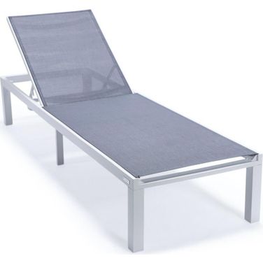 Leisuremod Marlin Patio Chaise Lounge Chair With White Aluminum Frame In Dark Grey