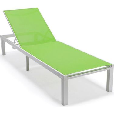 Leisuremod Marlin Patio Chaise Lounge Chair With White Aluminum Frame In Green