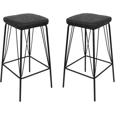 Millard Leather Bar Stool With Metal Frame In Black Charcoal