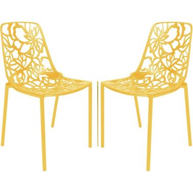 Modern Devon Aluminum Side Chair Set of 2 In Yellow