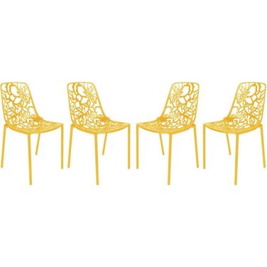 Modern Devon Aluminum Side Chair Set of 4 In Yellow
