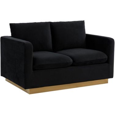 Leisuremod Nervo Modern Mid-Century Upholstered Velvet Loveseat With Gold Frame In Midnight Black
