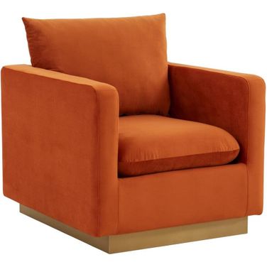 Leisuremod Nervo Velvet Accent Arm Chair With Gold Frame In Orange