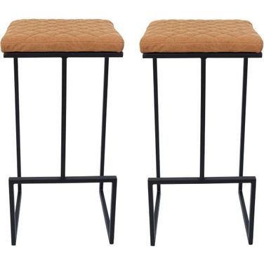Quincy Leather Bar Stools With Metal Frame Set Of 2 In Light Brown