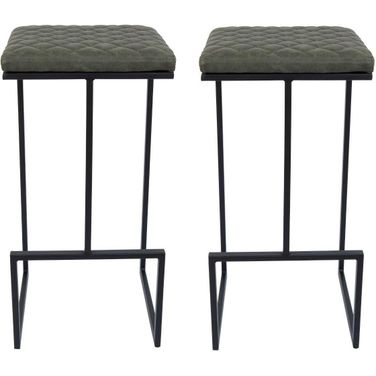 Quincy Leather Bar Stools With Metal Frame Set Of 2 In Olive Green