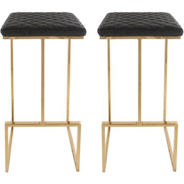 Leisuremod Quincy Leather Charcoal Black Bar Stools With Gold Metal Frame Set Of 2