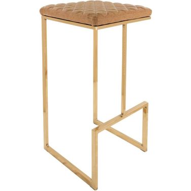 LeisureMod Quincy Quilted Stitched Leather Bar Stools With Gold Metal Frame In Light Brown