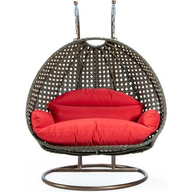 Red Wicker Hanging 2 Person Egg Swing Chair In Red/Brown