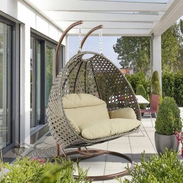 Wicker Hanging 2 Person Egg Swing Chair In Taupe/Brown
