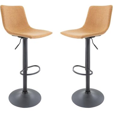 Leisuremod Tilbury Modern Light Brown Adjustable Bar Stool Set Of 2 With Footrest And 360-Degree Swivel