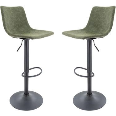 Leisuremod Tilbury Modern Olive Green Adjustable Bar Stool Set Of 2 With Footrest And 360-Degree Swivel