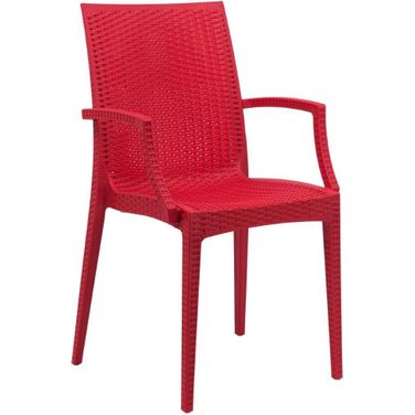 LeisureMod Weave Red Mace Indoor Outdoor Arm Chair