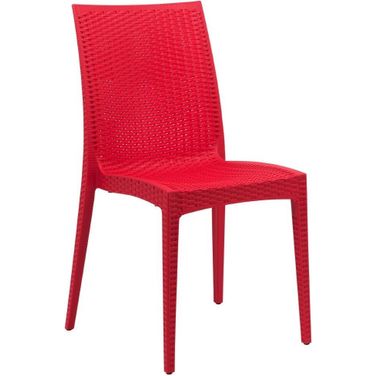 LeisureMod Weave Red Mace Indoor Outdoor Dining Chair