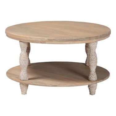 Lejane Wood Coffee Table with Seagrass Wrapped Legs In White Wash