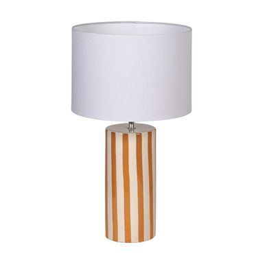 Lena 18.5 Inch Hand-Painted Striped Ceramic Table Lamp with Linen Drum Shade In Cream and Brown