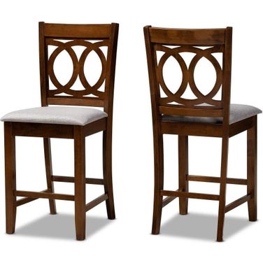 Lenoir Modern and Contemporary Grey Fabric Upholstered Walnut Brown Finished Wood 2-Piece Counter Height Pub Chair Set