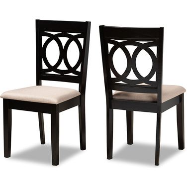 Lenoir Modern And Contemporary Sand Fabric Upholstered Espresso Brown Finished Wood 2-Piece Dining Chair Set