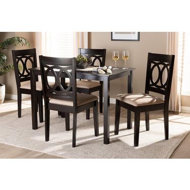 Lenoir Modern And Contemporary Sand Fabric Upholstered Espresso Brown Finished Wood 5-Piece Dining Set