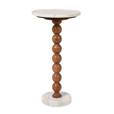 Lenora Stacked Sphere Mango Wood and Marble Drink Table In Honey Walnut