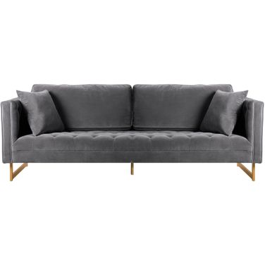 Lenox Gray Velvet Modern Sofa with Brass Legs