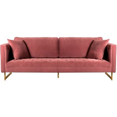 Lenox Pink Velvet Modern Sofa with Brass Legs