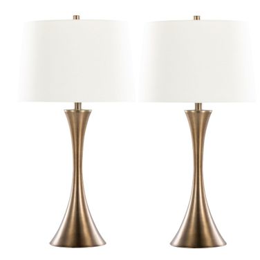 Lenuxe 29 Inch Metal Table Lamp Set of 2 In Matte Golden Bronze and Off white