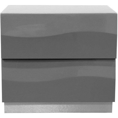 Leon 2 Drawer Poplar Wood Bedroom Nightstand In Gray High Gloss